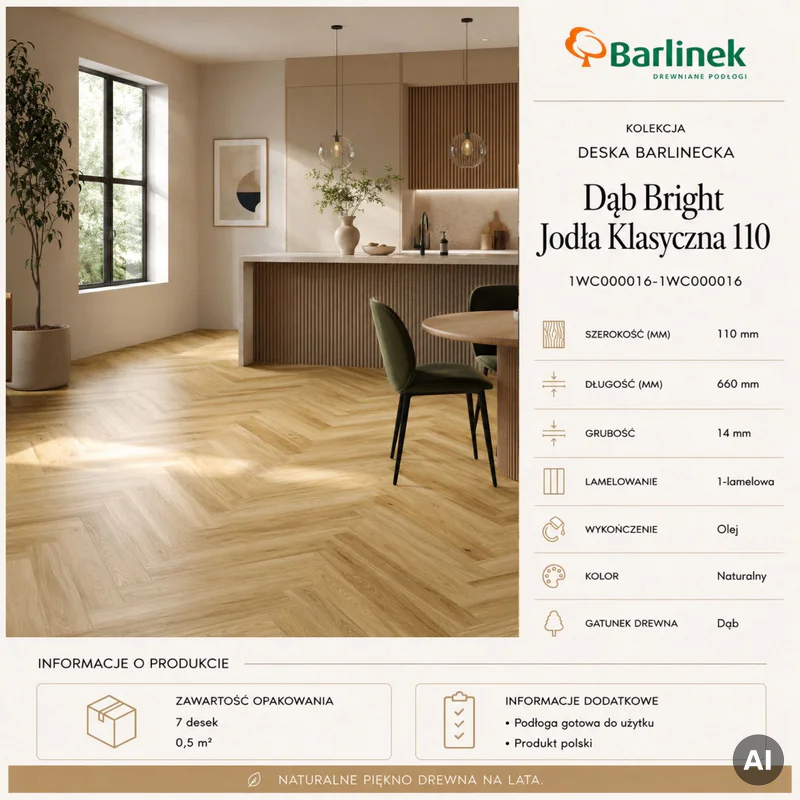 Podłoga drewniana Dąb Bright Jodła Klasyczna 14 mm, 1WC00