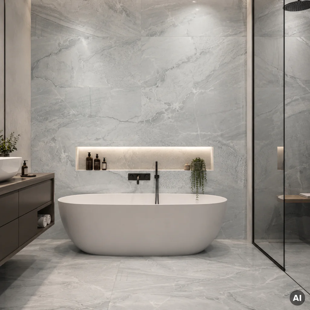 Panele ścienne Ash Grey Marmur Kamień Szary Jasny Połysk 120x60 6053398