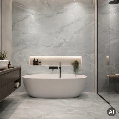 Panele ścienne Ash Grey Marmur Kamień Szary Jasny Połysk 120x60 6053398