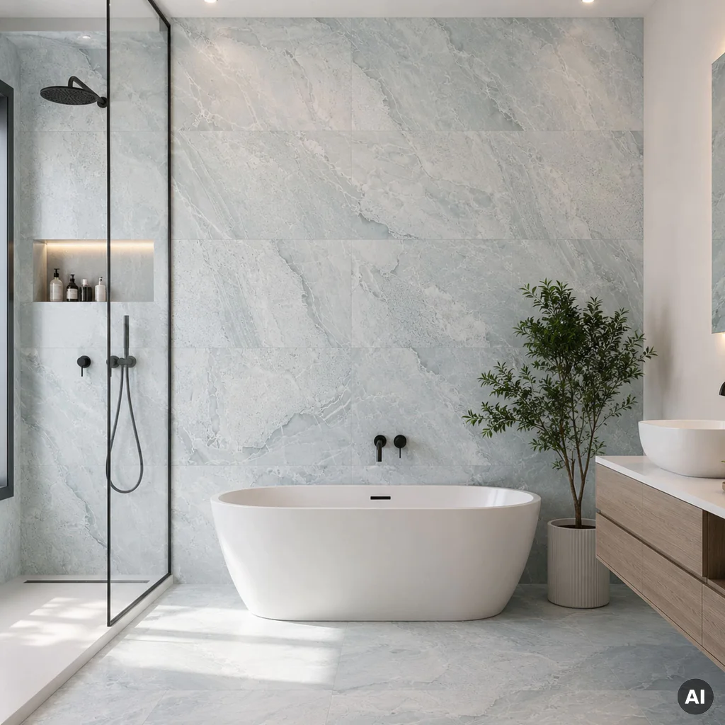 Panele ścienne Ash Grey Marmur Kamień Szary Jasny Połysk 120x60 6053398