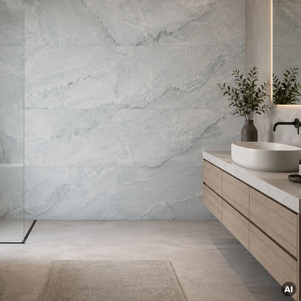 Panele ścienne Ash Grey Marmur Kamień Szary Jasny Połysk 120x60 6053398