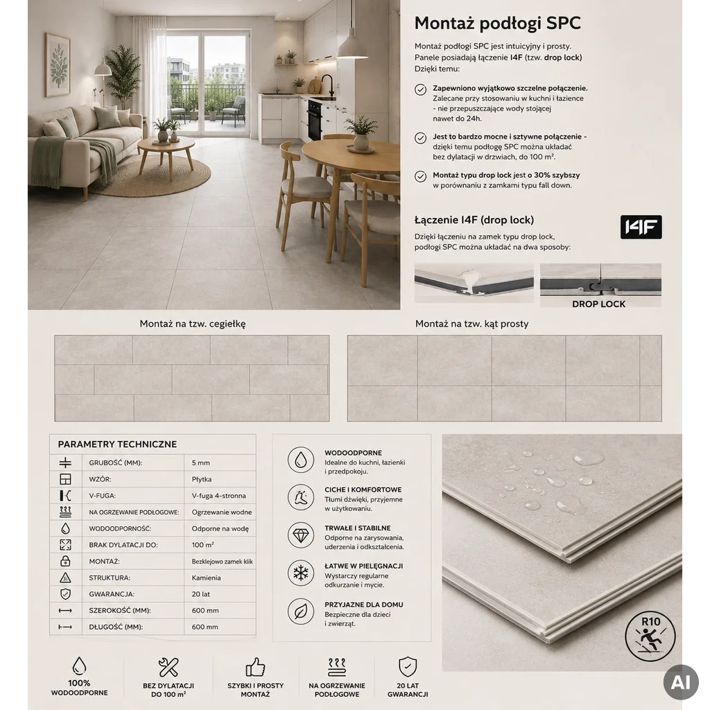 Panele winylowe SPC Concrete Dust 5 mm Klasa 33, 6067231