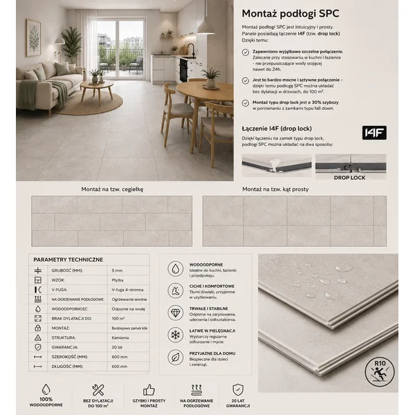 Panele winylowe SPC Concrete Dust 60x60 Beton Matowy 6067231