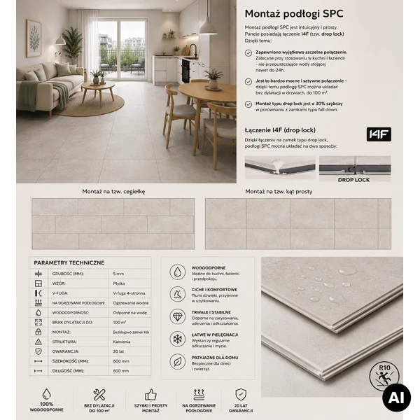 Panele winylowe SPC Concrete Dust 60x60 Beton Matowy 6067231
