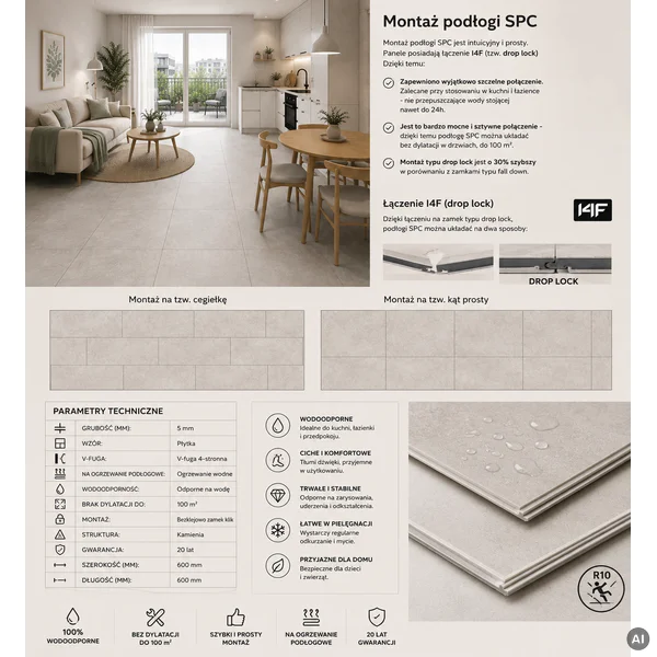 Panele winylowe SPC Concrete Dust 60x60 Beton Matowy 6067231