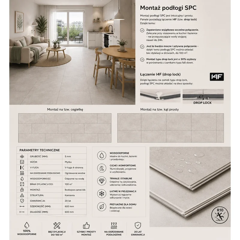Panele winylowe SPC Concrete Dust 60x60 Beton Matowy 6067231
