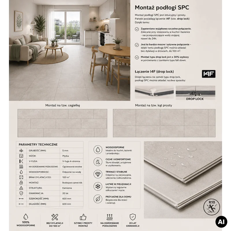 Panele winylowe SPC Concrete Dust 60x60 Beton Matowy 6067231