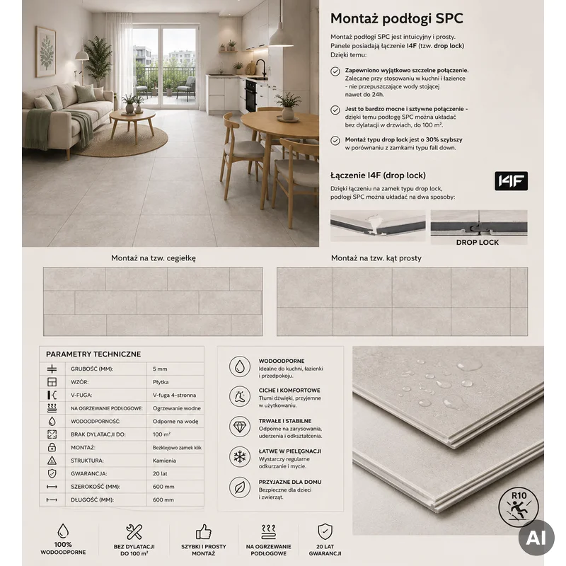 Panele winylowe SPC Concrete Dust 60x60 Beton Matowy 6067231