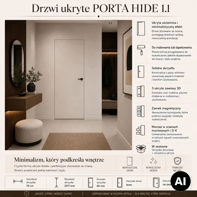 Drzwi ukryte Porta HIDE Bezprzylgowe (otwierane na zewnątrz) Lewe 70cm płyta, SPA1110L07LBP0A7V0O000
