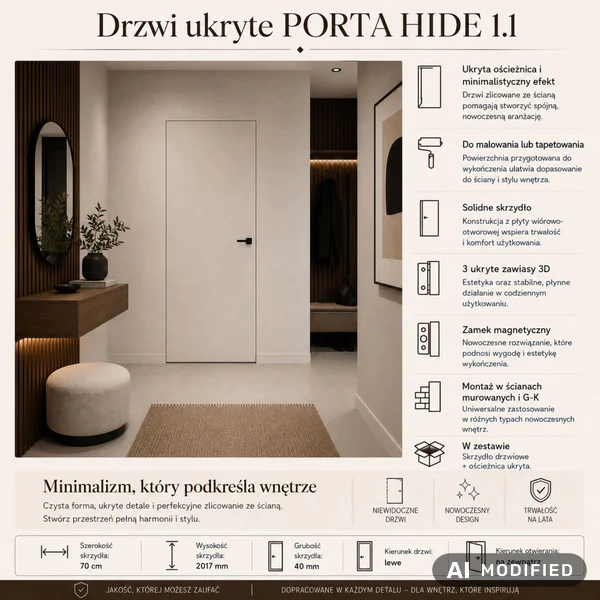 Drzwi ukryte Porta HIDE Bezprzylgowe (otwierane na zewnątrz