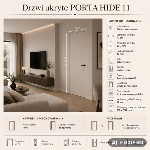 Drzwi ukryte Porta HIDE Bezprzylgowe (otwierane na zewnątrz