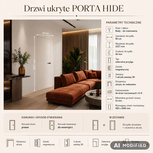 Zestaw Drzwi ukryte + Ościeżnica Porta HIDE Odwrotna przyl