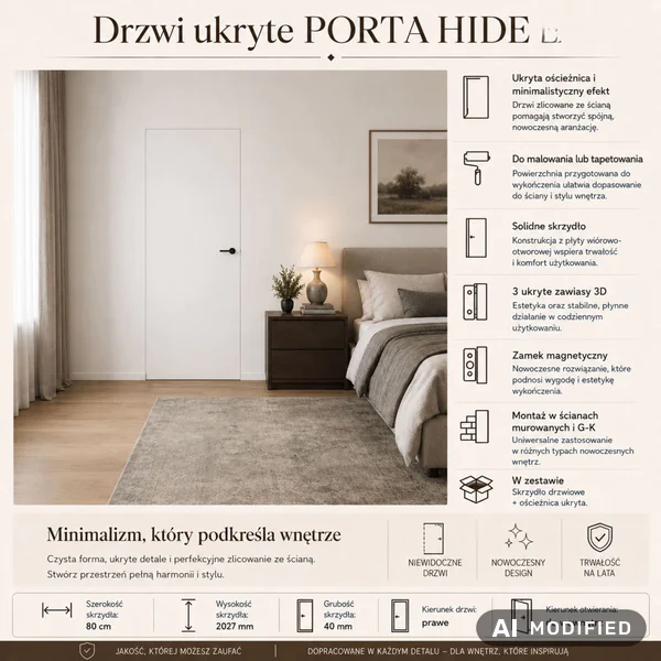 Zestaw Drzwi ukryte + Ościeżnica Porta HIDE Odwrotna przyl