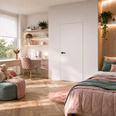 Zestaw Drzwi ukryte + Ościeżnica Porta HIDE Bezprzylgowe (otwierane na zewnątrz) Prawe 80cm płyta, SPA1110P08LBP0A7V0O000, OPA100LP080000AN300000
