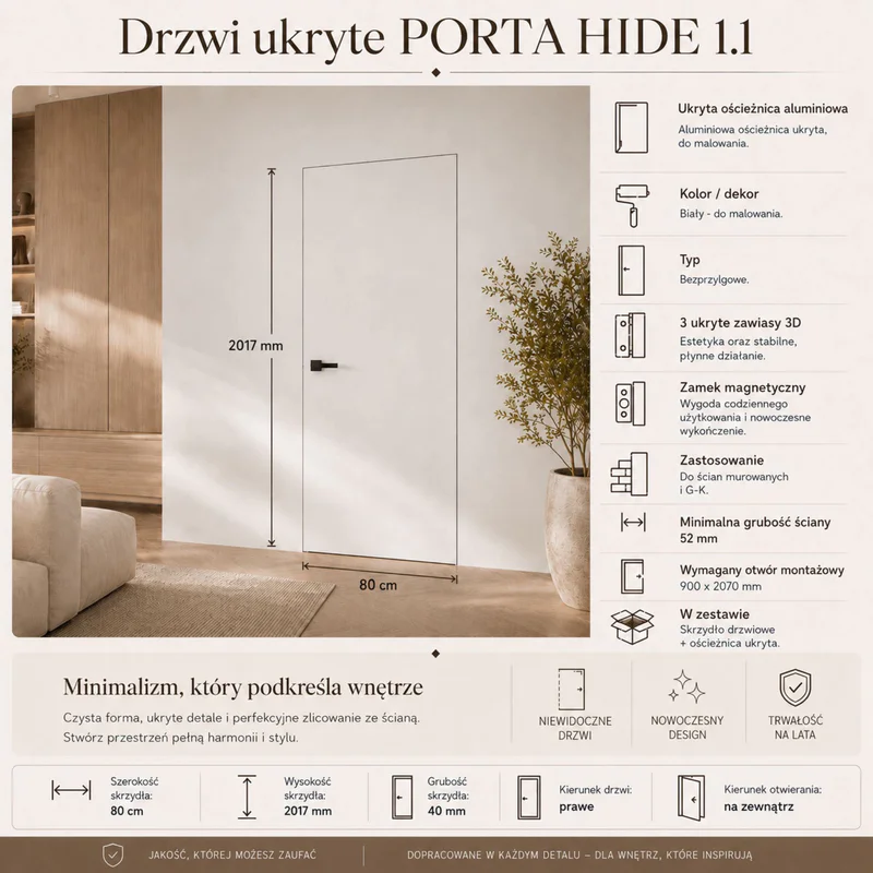 Zestaw Drzwi ukryte + Ościeżnica Porta HIDE Bezprzylgowe (