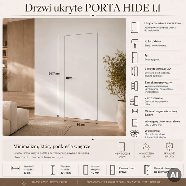 Zestaw Drzwi ukryte + Ościeżnica Porta HIDE Bezprzylgowe (