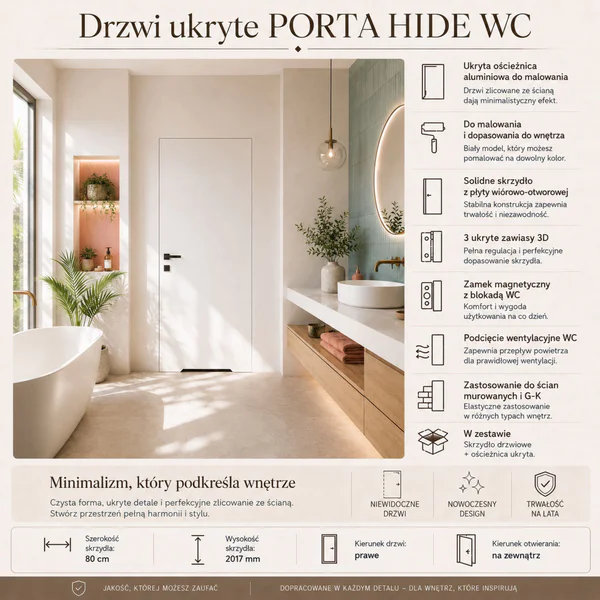 Zestaw Drzwi ukryte + Ościeżnica Porta HIDE WC Bezprzylgow