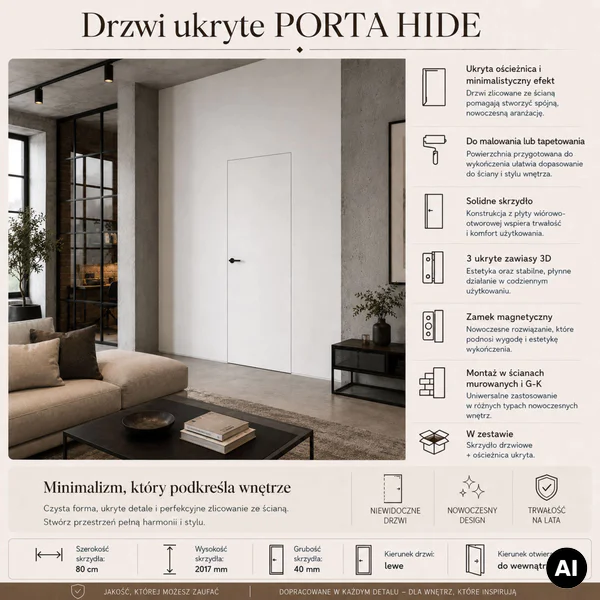 Zestaw Drzwi ukryte + Ościeżnica Porta HIDE Odwrotna przyl