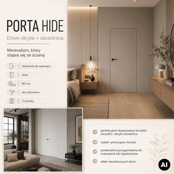 Zestaw Drzwi ukryte + Ościeżnica Porta HIDE Odwrotna przyl