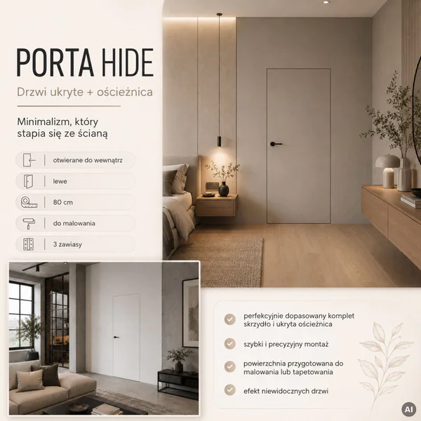 Zestaw Drzwi ukryte + Ościeżnica Porta HIDE Odwrotna przyl