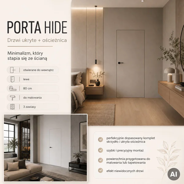 Zestaw Drzwi ukryte + Ościeżnica Porta HIDE Odwrotna przyl