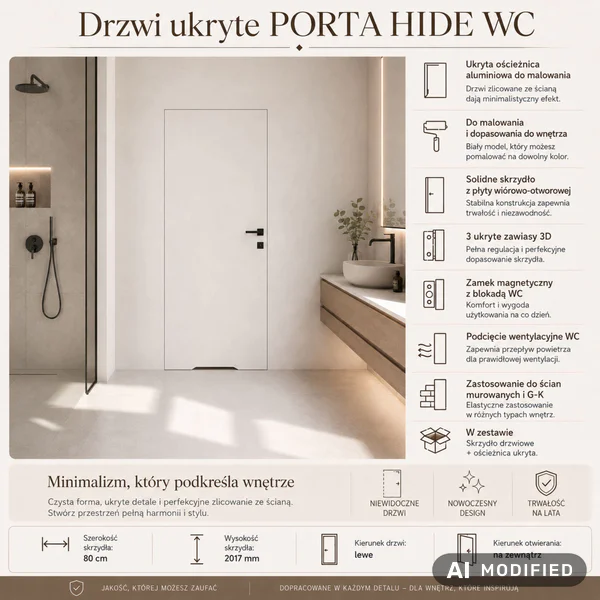 Zestaw Drzwi ukryte + Ościeżnica Porta HIDE WC Bezprzylgow