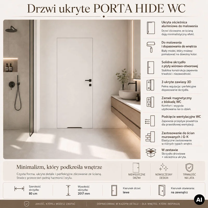 Zestaw Drzwi ukryte + Ościeżnica Porta HIDE WC Bezprzylgow