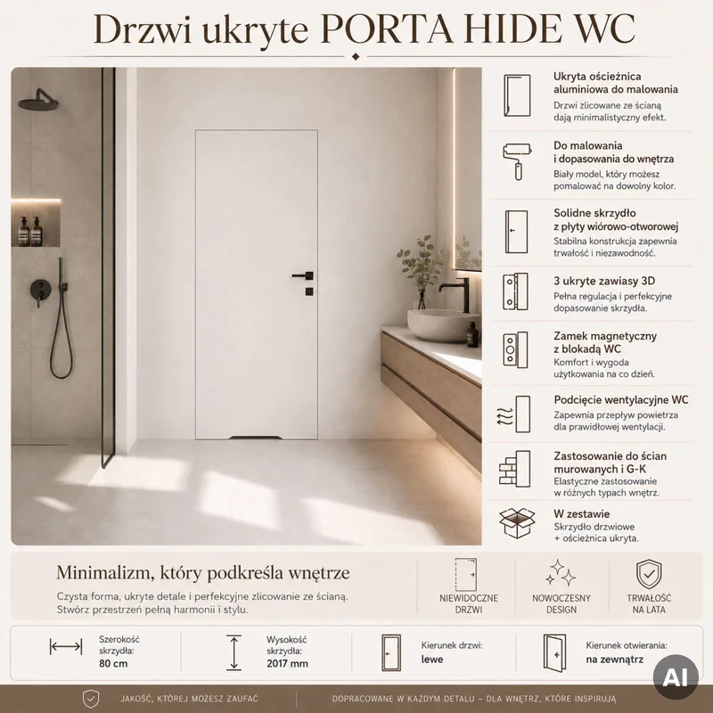 Zestaw Drzwi ukryte + Ościeżnica Porta HIDE WC Bezprzylgow