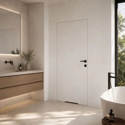 Zestaw Drzwi ukryte + Ościeżnica Porta HIDE WC Bezprzylgowe (otwierane na zewnątrz) Lewe 80cm płyta, SPA1110L08LBPWAYV0O000, OPA100LL080000AN300000