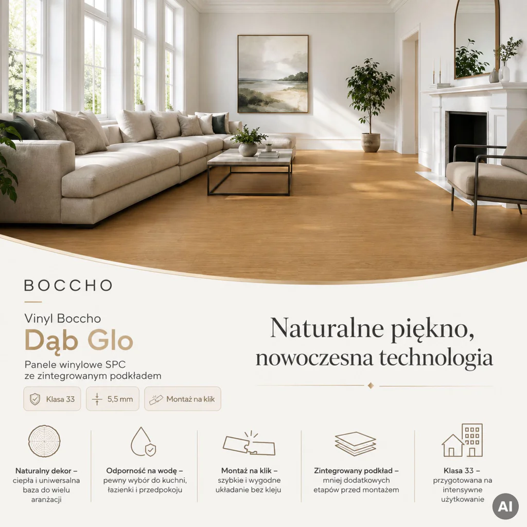 Panele winylowe SPC ze zintegrowanym podkładem  Dąb Glo 85007-2 Klasa 33 5.5 mm
