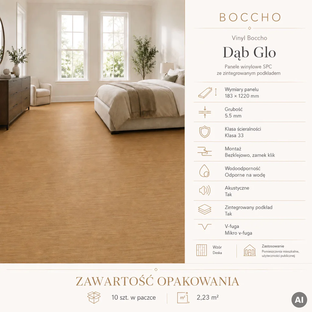Panele winylowe SPC ze zintegrowanym podkładem  Dąb Glo 85007-2 Klasa 33 5.5 mm