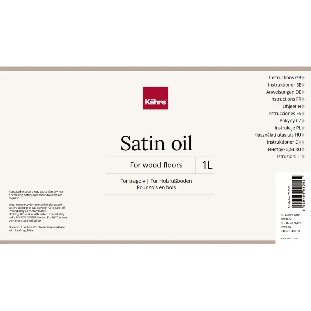 Olej pielęgnacyjny do podłóg drewnianych Kahrs Satin Oil 0,5l, 710803