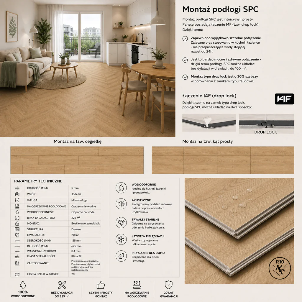 Panele winylowe SPC ze zintegrowanym podkładem Jodełka Noble Klasa 32 5 mm, PAN000343