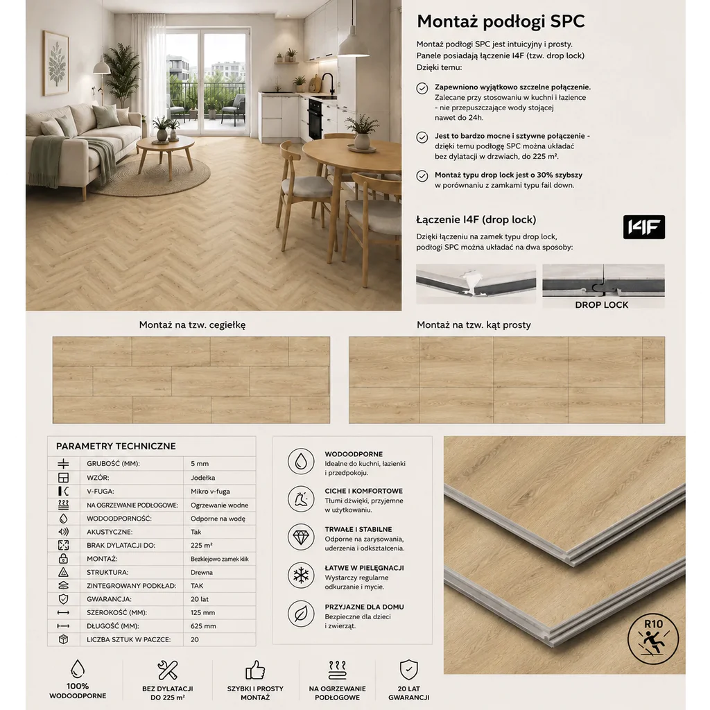 Panele winylowe SPC ze zintegrowanym podkładem Jodełka Supreme Klasa 32 5 mm, PAN000340