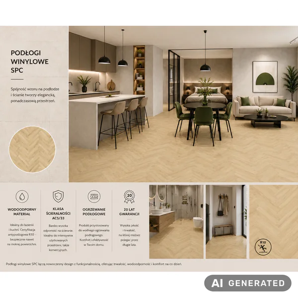 Panele winylowe SPC z podkładem Jodełka Grand Naturalny 5 