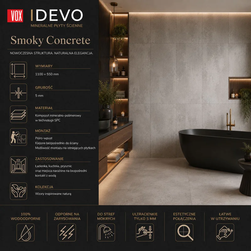 Panele ścienne Smoky Concrete, 6071455