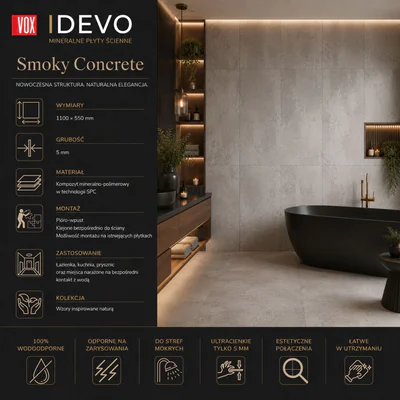 Panele ścienne Smoky Concrete, 6071455