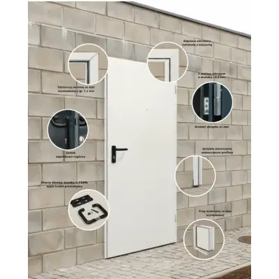 Drzwi techniczne stalowe 80 cm prawe Ecouni, T40 URAN 2 BIAŁY/80 PRAWE