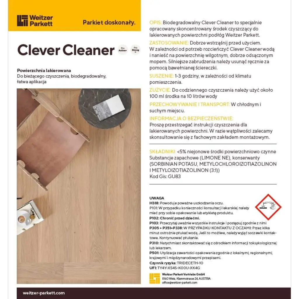 Płyn CLEVER CLEANER do podłóg lakierowanych 1L, 19280