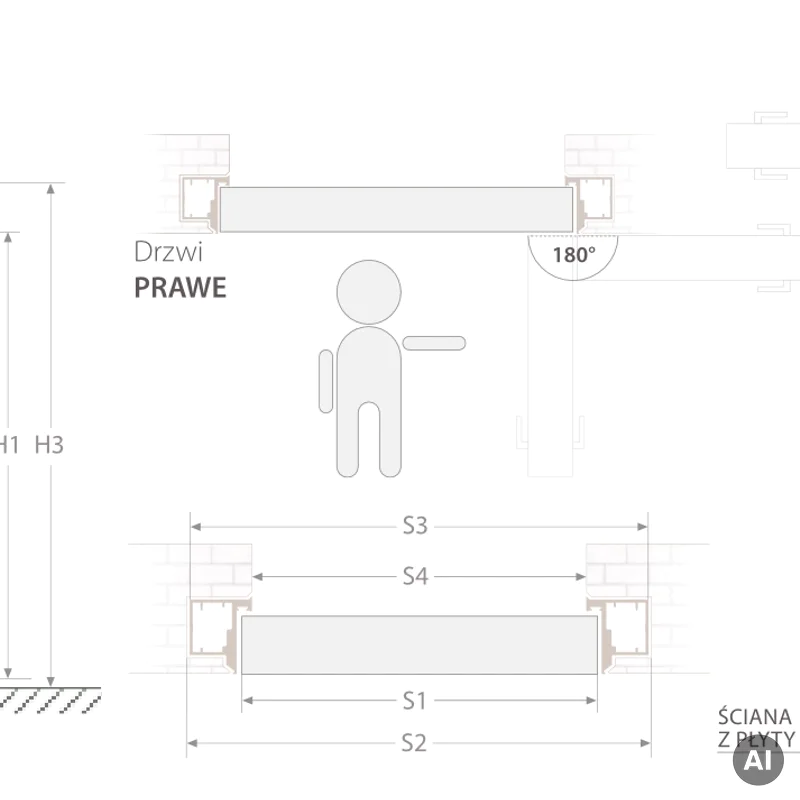 Zestaw Drzwi ukryte bezprzylgowe (otwierane na zewnątrz) WC