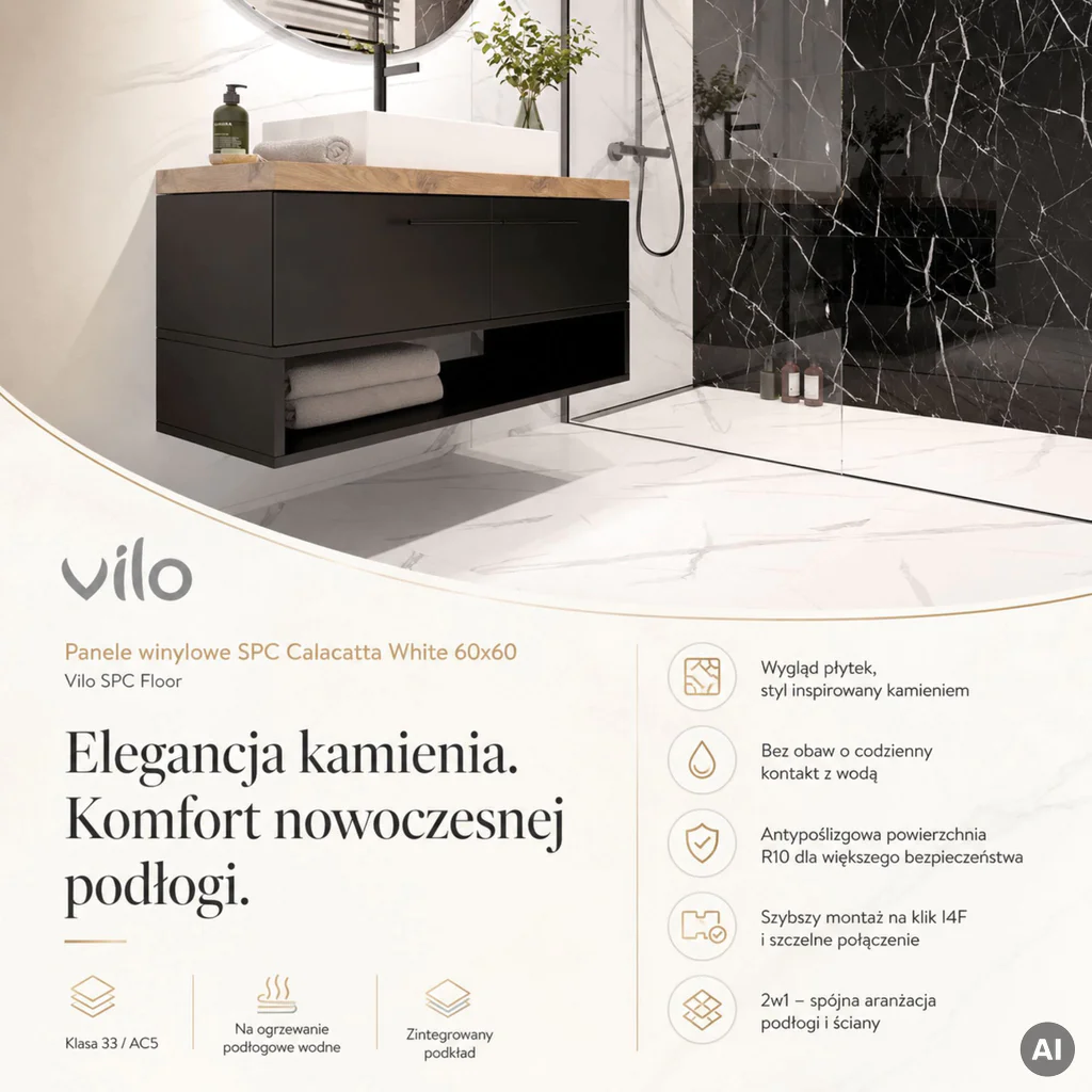 Panele winylowe SPC Calacatta White 6 mm Klasa 33, 6074903