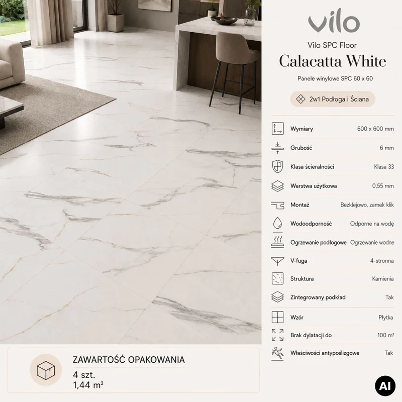 Panele winylowe SPC Calacatta White 60x60 6074903 Klasa 33 6