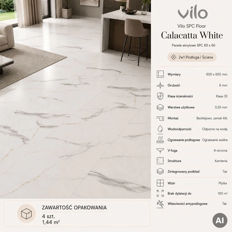 Panele winylowe SPC Calacatta White 6 mm Klasa 33, 6074903 -