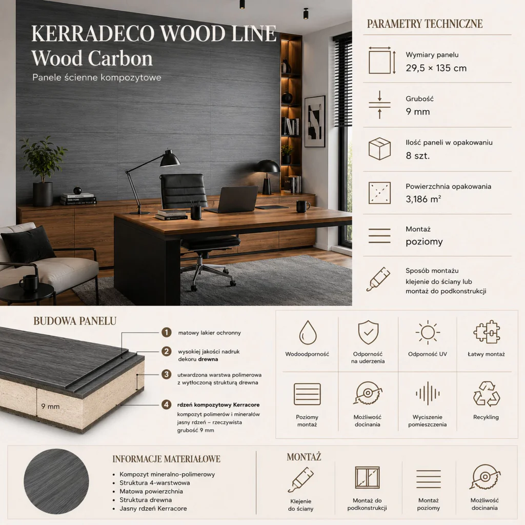 Panele ścienne Wood Carbon, 3021871