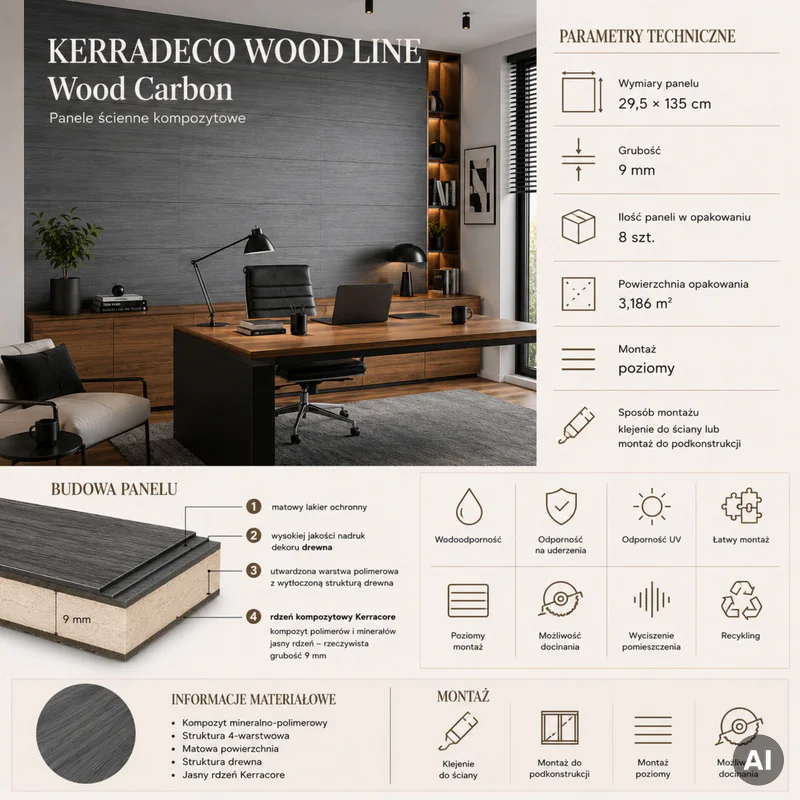 Panele ścienne Wood Carbon, 3021871 - 5