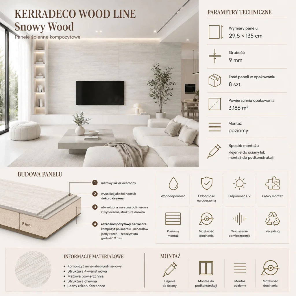 Panele ścienne Snowy Wood, 3022238