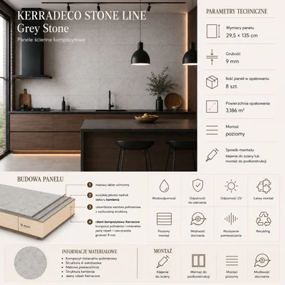 Panele ścienne Stone Grey, 3024150
