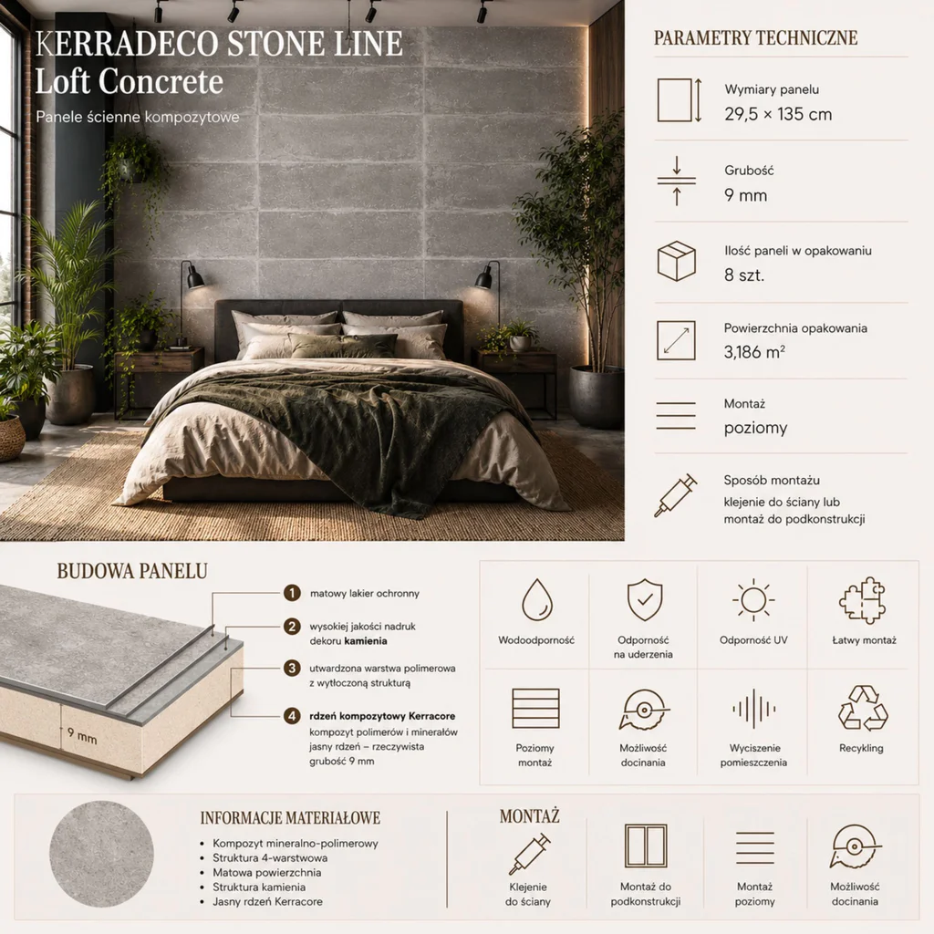 Panele ścienne Loft Concrete, 3024809