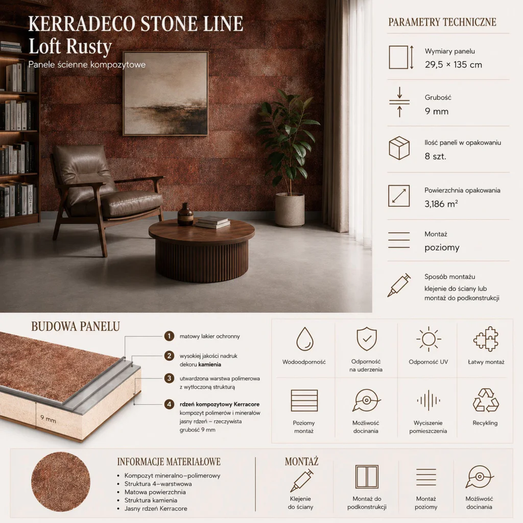 Panele ścienne Loft Rusty, 3024813