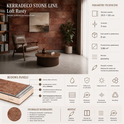 Panele ścienne Loft Rusty, 3024813
